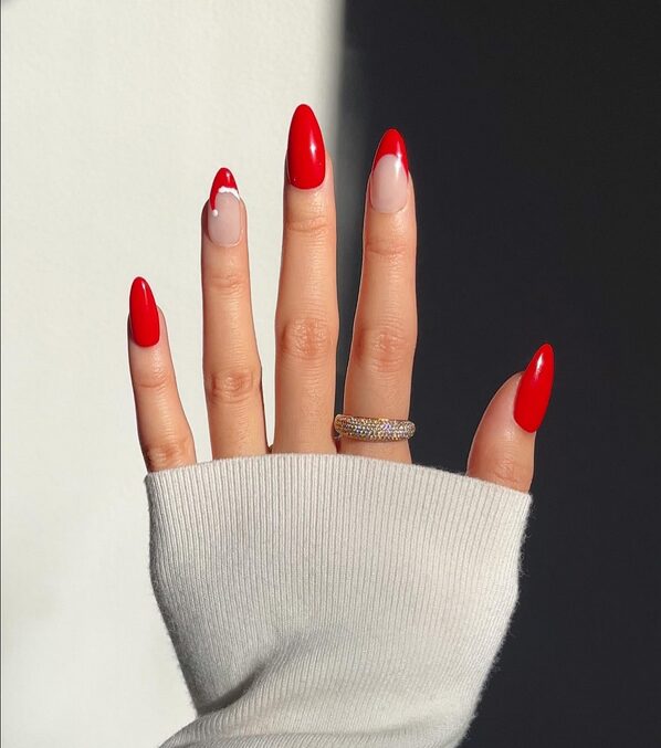 red French tips with little Santa hats