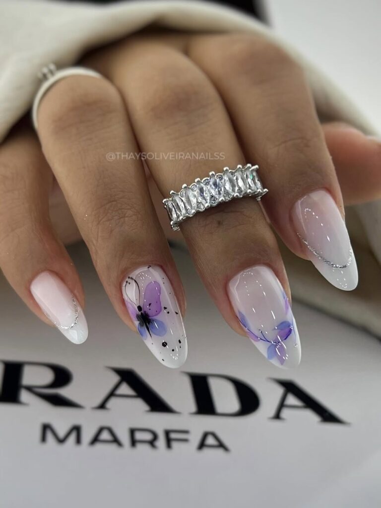 White Watercolor Blooms nail polish
