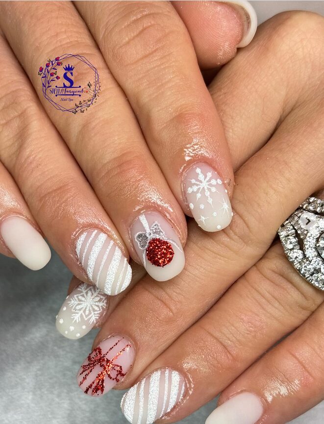 3D crystal snowflake nails closeup