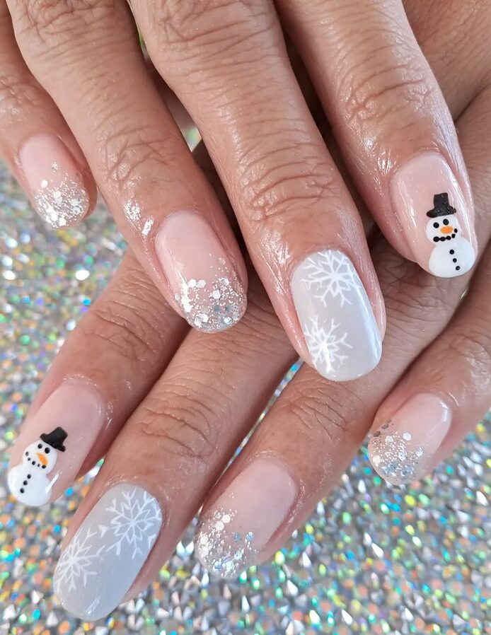 snowman nails with christmas artwork