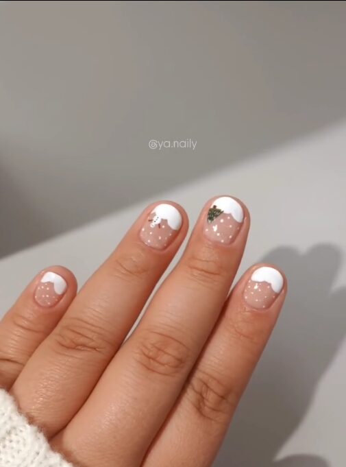 Winter nails with snowmen and Christmas trees