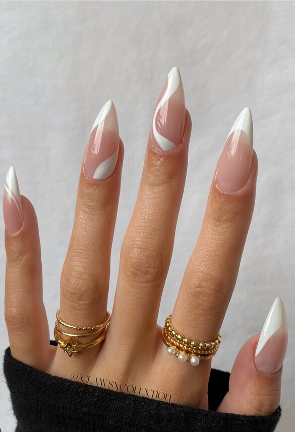 white wave pattern nails
