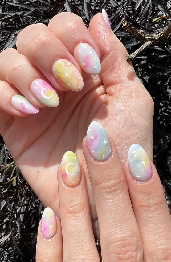 white tie dye nail polish