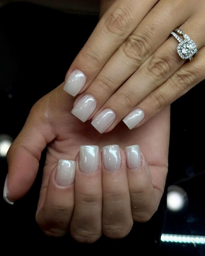 white glass chrome nails upfront