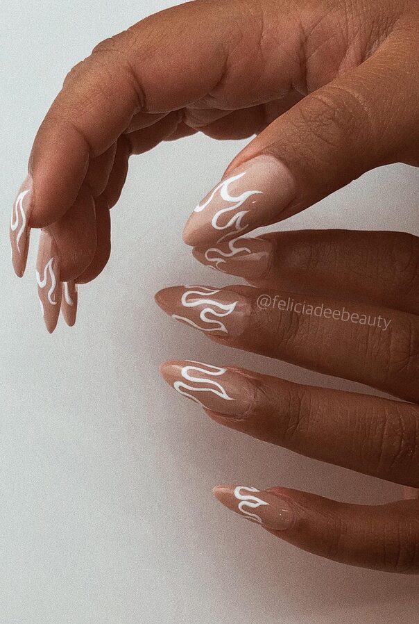 white gradient flame nails