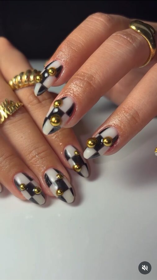 white and black puzzle piece nail designs