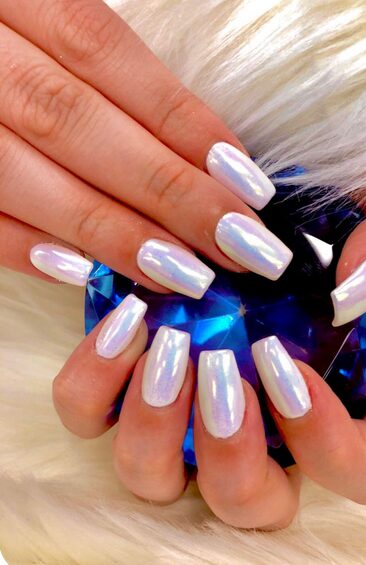 White Holographic French Tips