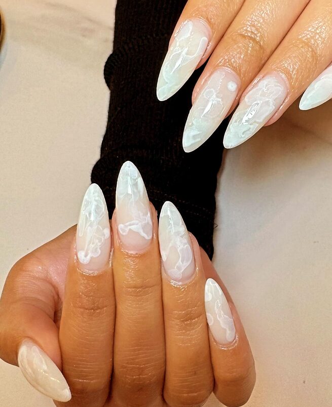 Marble nails with milky white