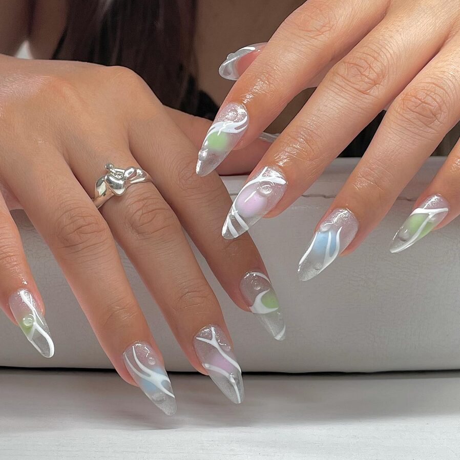 neon accent nails in white color