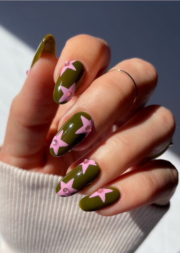 olive green and princess pink nail color