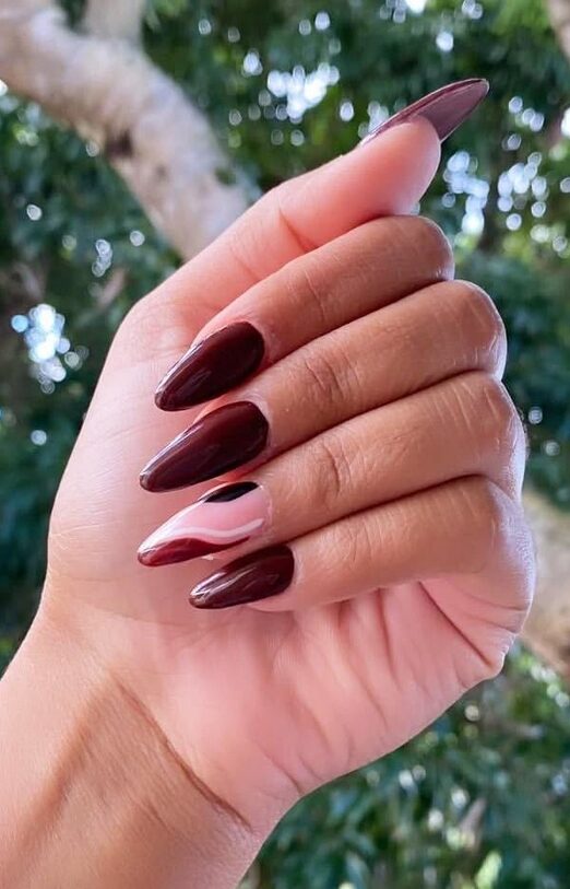deep red nails with subtle brown