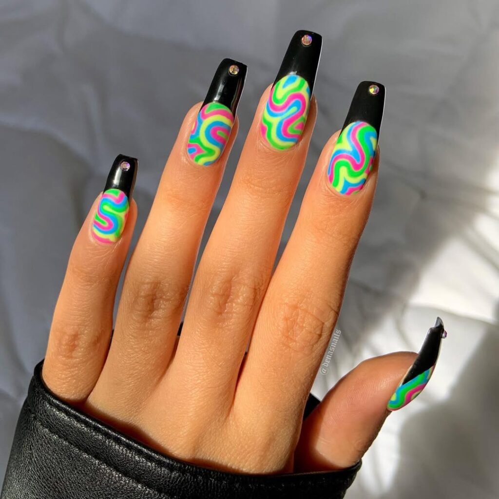 trippy neon acrylic nails