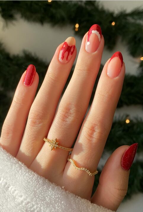 Christmas bow accent nails