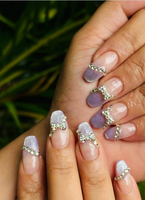 rhinestone bow nail design