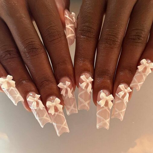 ballet-core bow nail design