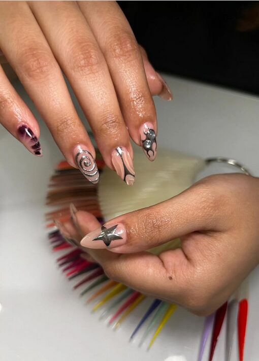 Glossy steel grey nails