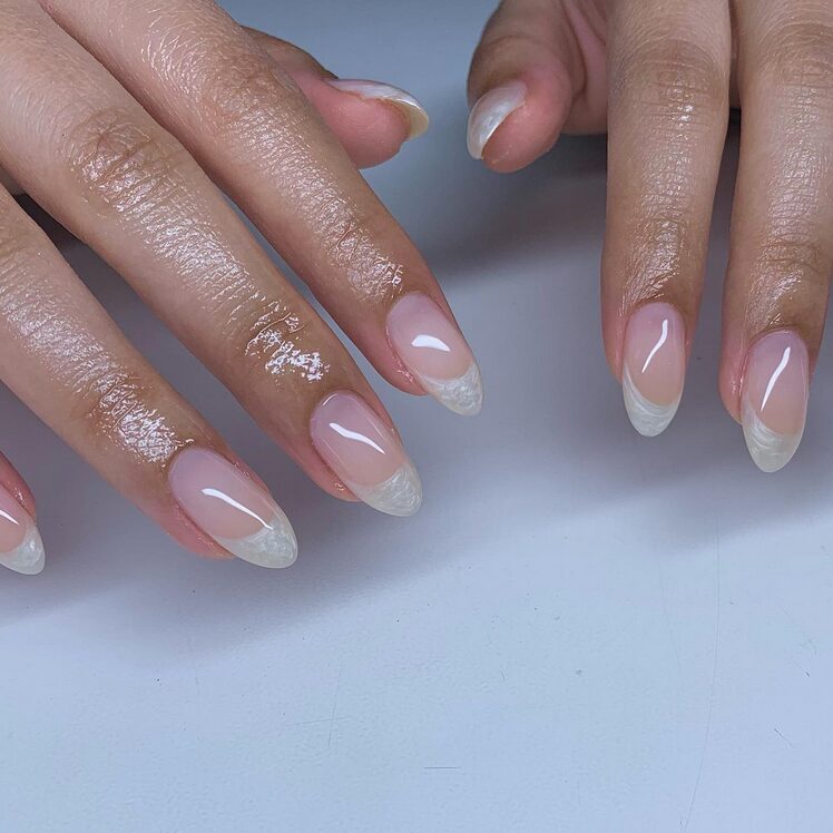 French manicure with grey tips and neutral base