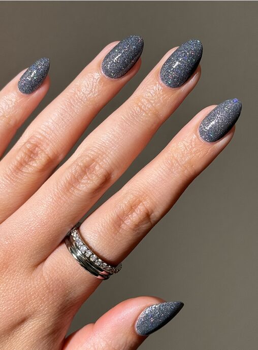 Charcoal grey nails with fine glitter sparkle
