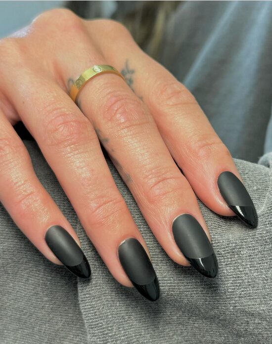 Grey manicure with mix of matte and glossy finishes.