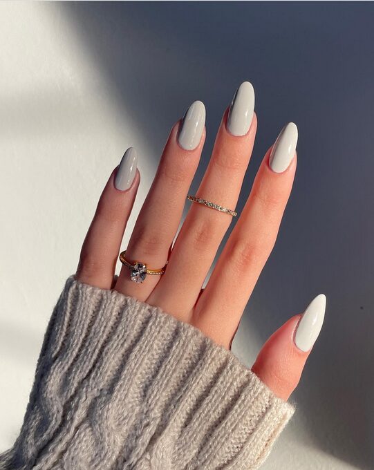 Frosted grey nails with icy metallic shimmer finish