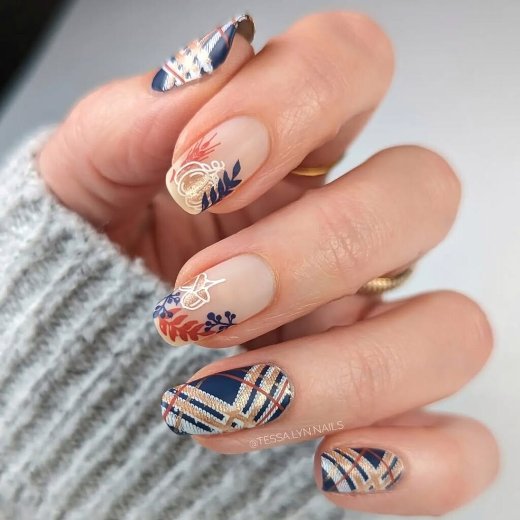 matte finish plaid nail designs