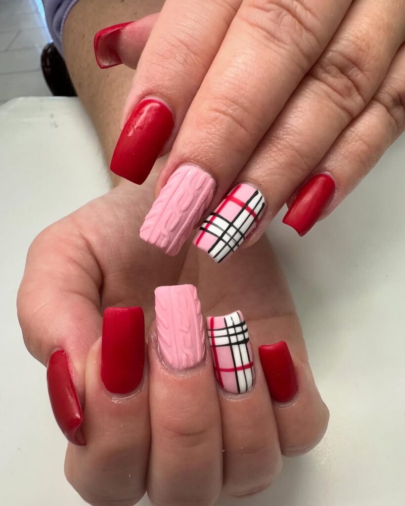 classic red and black plaid manicure