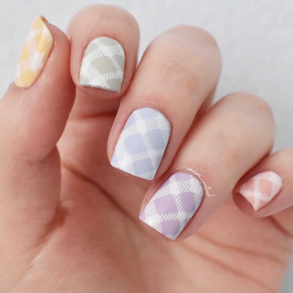 soft pastel plaid nails