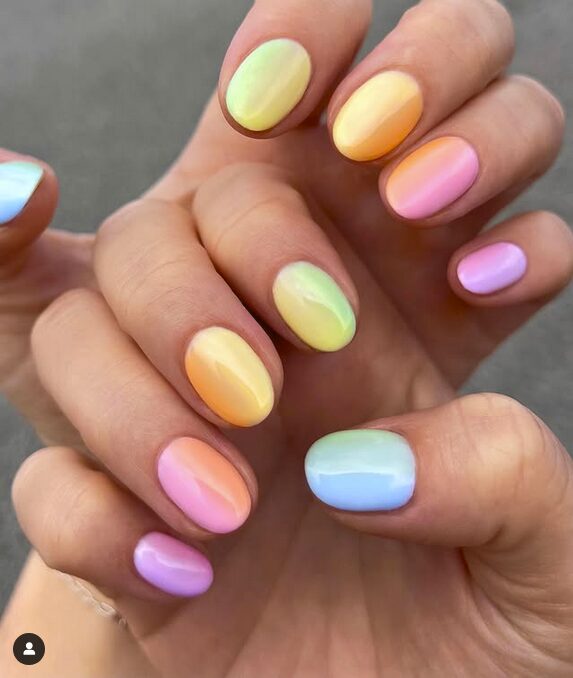 pastel ombre nails in soft rainbow spring colors
