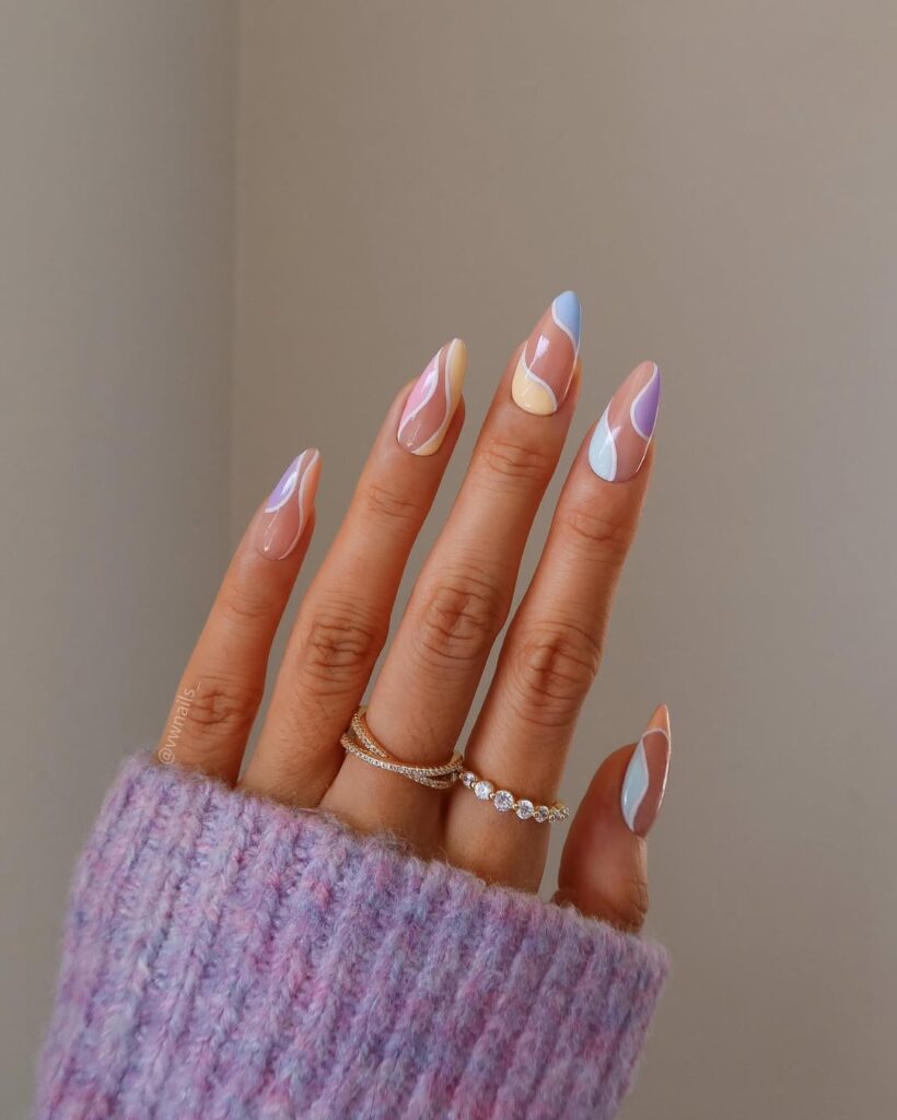 nails with pastel swirl design