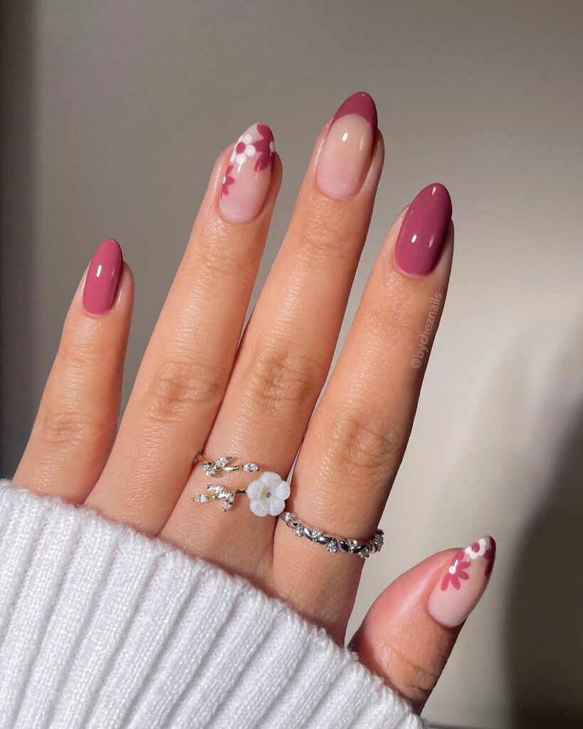 nails in rose mauve with soft floral accent design