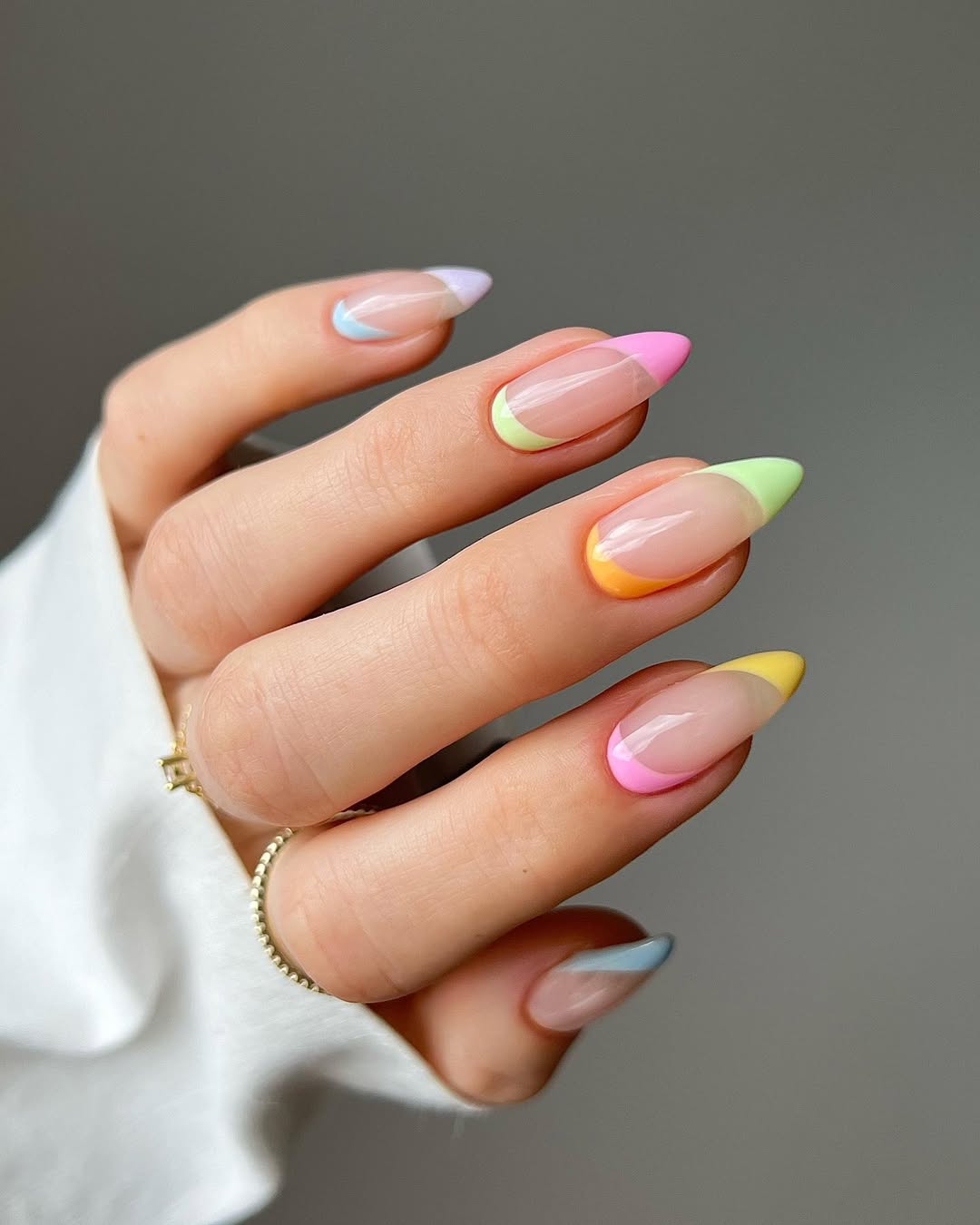 Pastel rainbow French tip spring nails