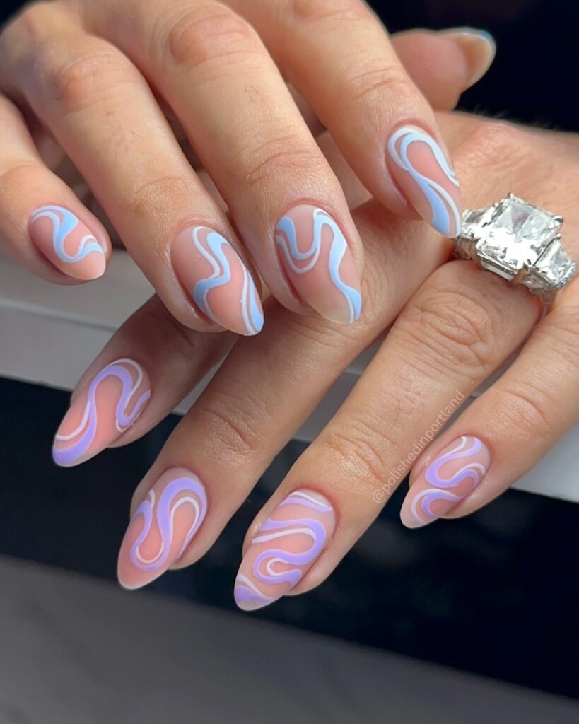 lavender and blue swirl spring nails