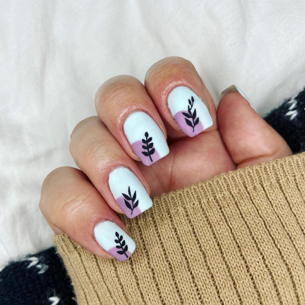 white and lavender botanical nails