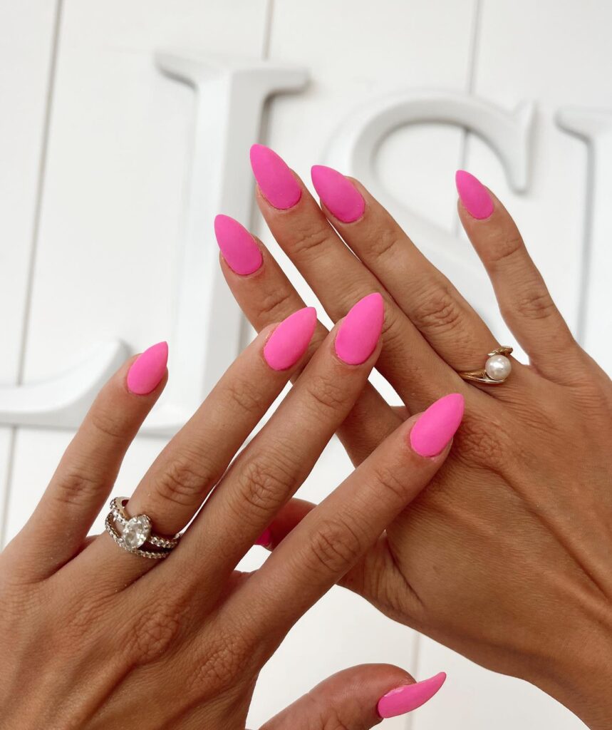hot pink almond spring nails