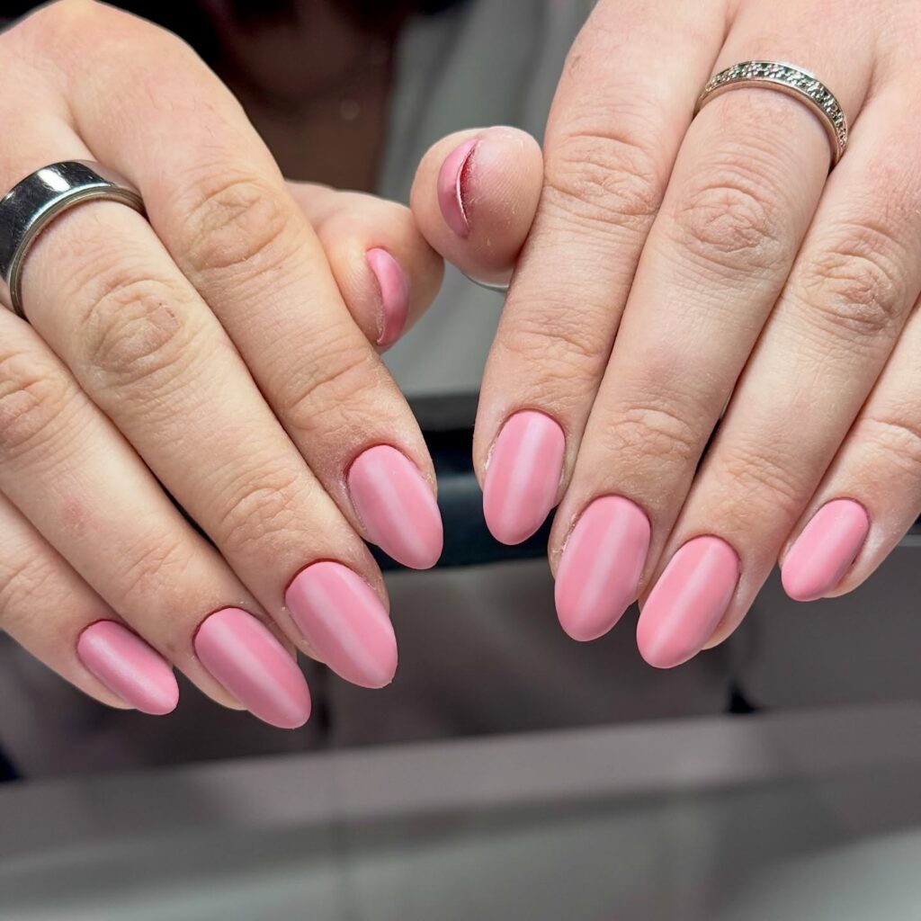dusty rose pink almond nails