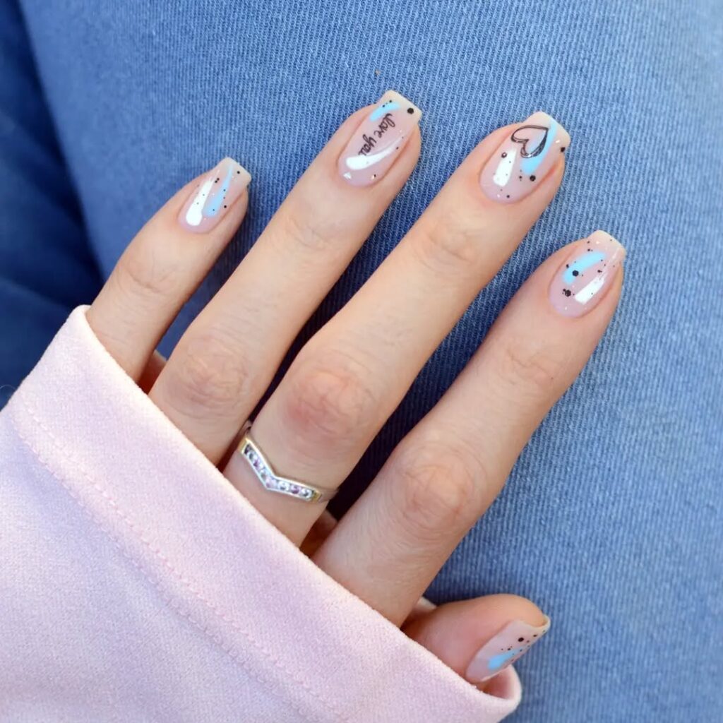 nude nails with heart and love you script