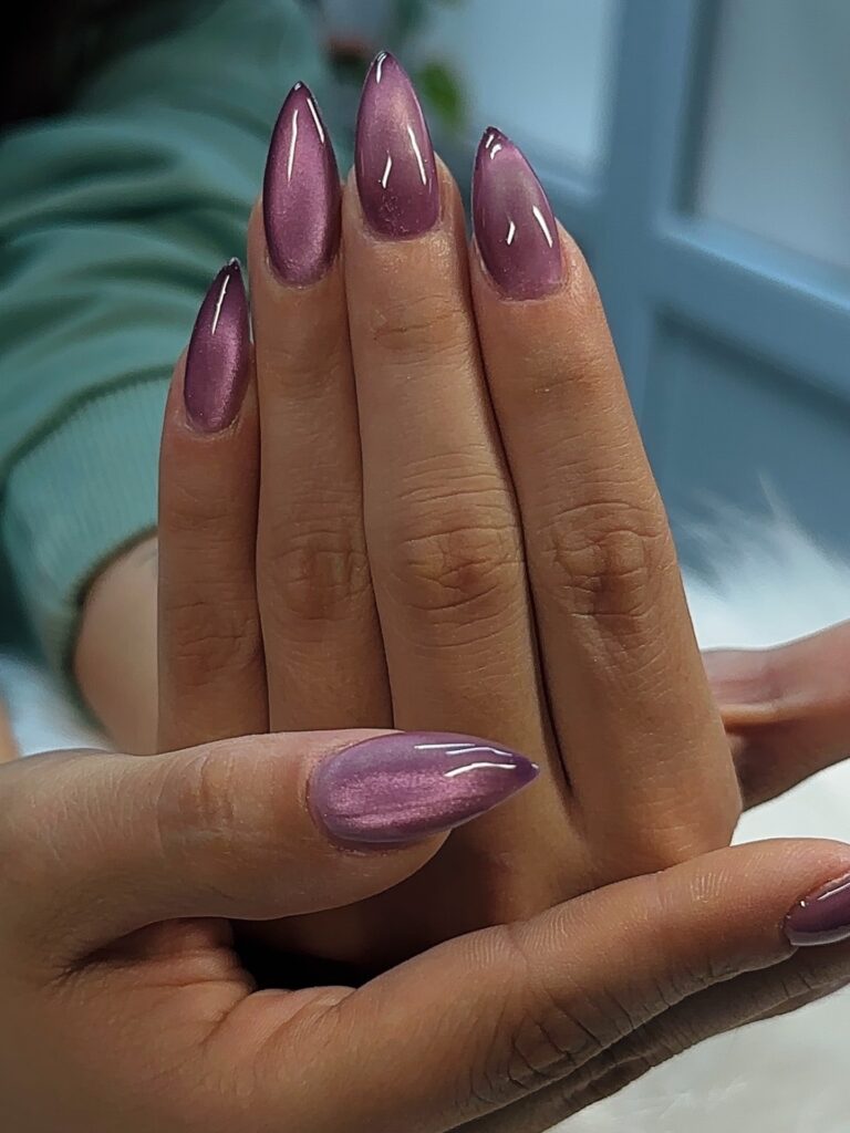 purple mauve velvet cat eye nails