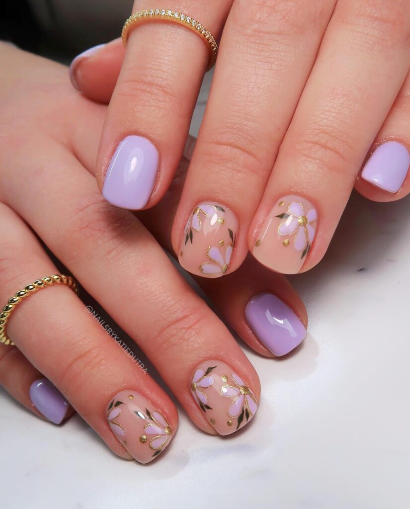 Lavender & Nude Floral spring nails
