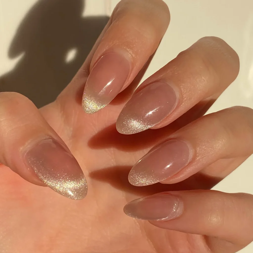 Barely there champagne gold ombré tip nails