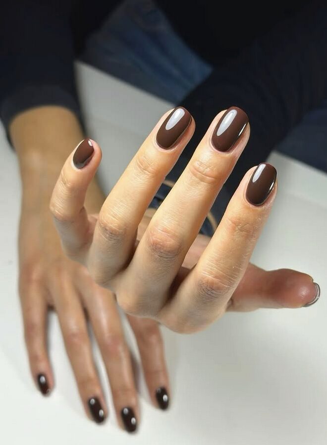 nails painted in a deep mocha brown shade