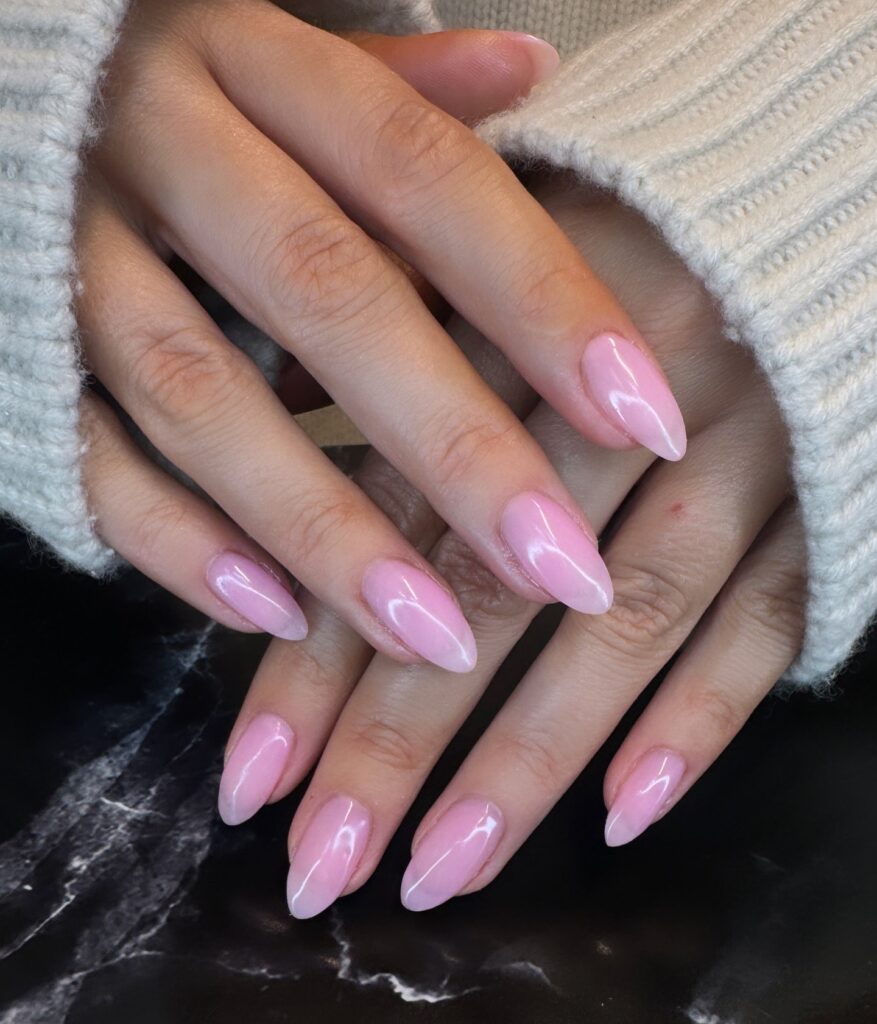 sheer pink lip gloss nails
