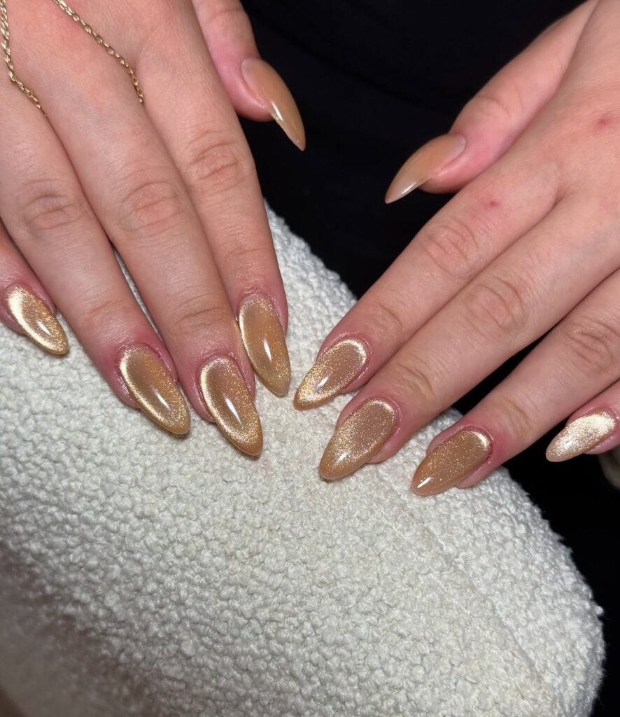 Uniform champagne gold velvet magnetic shimmer nails