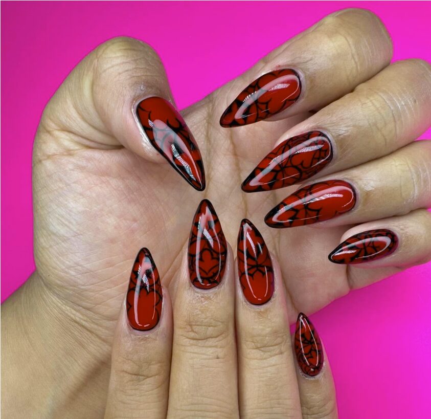 Gothic Black & Red long nails