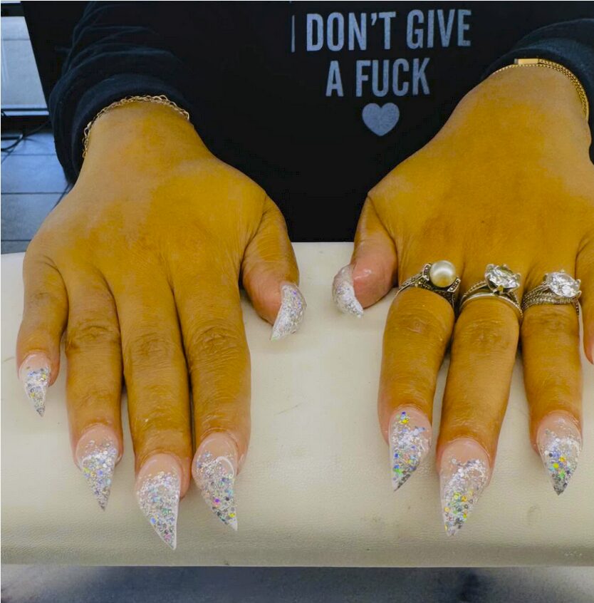 holographic stiletto shimmer nails 