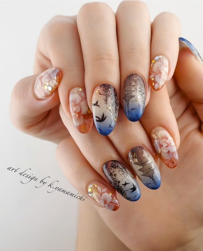 Sumi-e (Japanese Ink Painting) Inspired nails