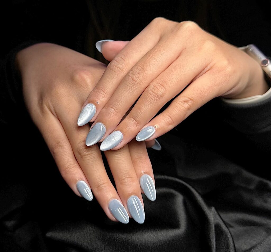 ghostly light silver grey satin nails