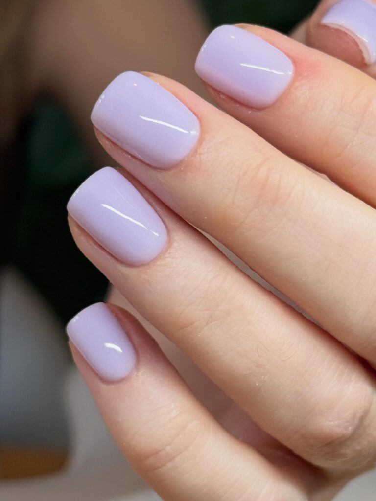 glossy lavender milk nails