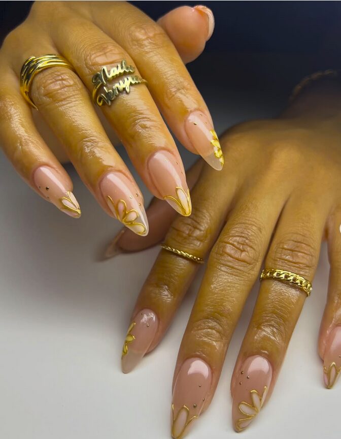 Nude & Gold Foil Accent nails