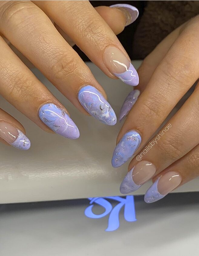 Periwinkle marble nails with nude accents
