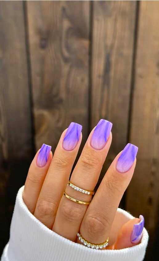 Purple ombre square nails with a soft gradient finish
